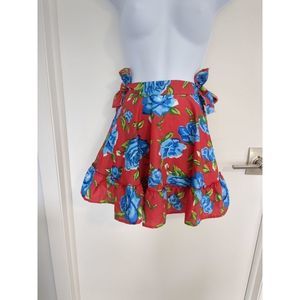 Red and blue flower floral tie mini skirt size S
